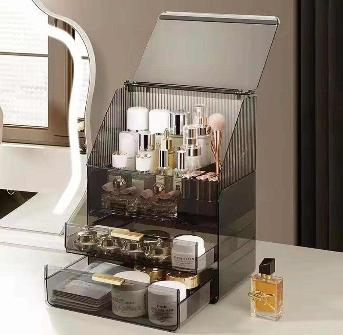 Transparent Desk Makeup Organizer Box With Drawers, Desktop Perfume Organizer, Waterproof Cosmetic Storage Box With Drawer, Large Capacity Makeup Storage Case Transparent Desk Makeup Organizer Box With Drawers, Desktop Perfume Organizer, Waterproof Cosmetic Storage Box With Drawer, Large Capacity Makeup Storage Case